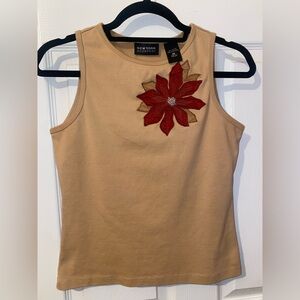 New York & Company Tan Top with Red Floral Accent. Women Medium (#bundle&save)